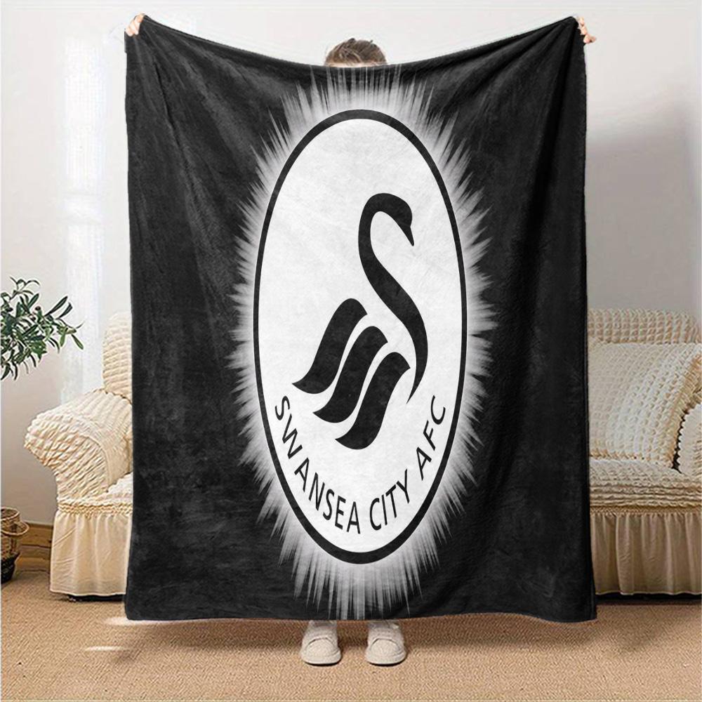 Swansea City Crest Flannel Blanket, Soft Polyester, Modern Design, All-Season for Camping, Travel, Gifts for holidays or birthdays