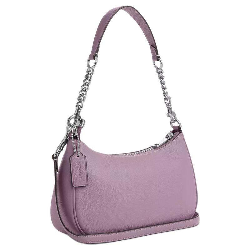 Coach Teri 25 Metal Logo Zip Closure Leather Crossbody Shoulder Bag Medium Women's Purple