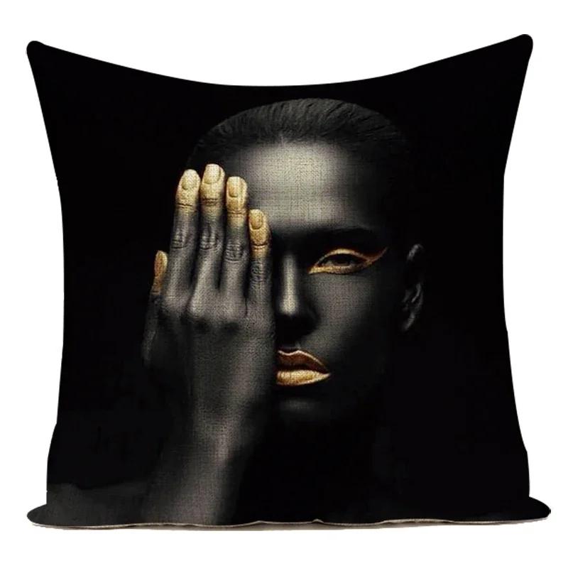 Fashion African Girl Lady Oil Painting Black Women Home Art Decoration Sofa Throw Pillow Case Polyester Cushion Cover