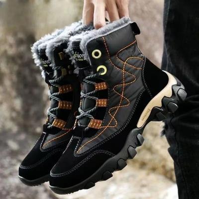 Invierno Nuevas Botas de Hombre con Terciopelo Grueso para Exterior Antideslizantes Botas Deportivas de Senderismo Moda Cordones Impermeables Cálidas Botas de Nieve para Hombre