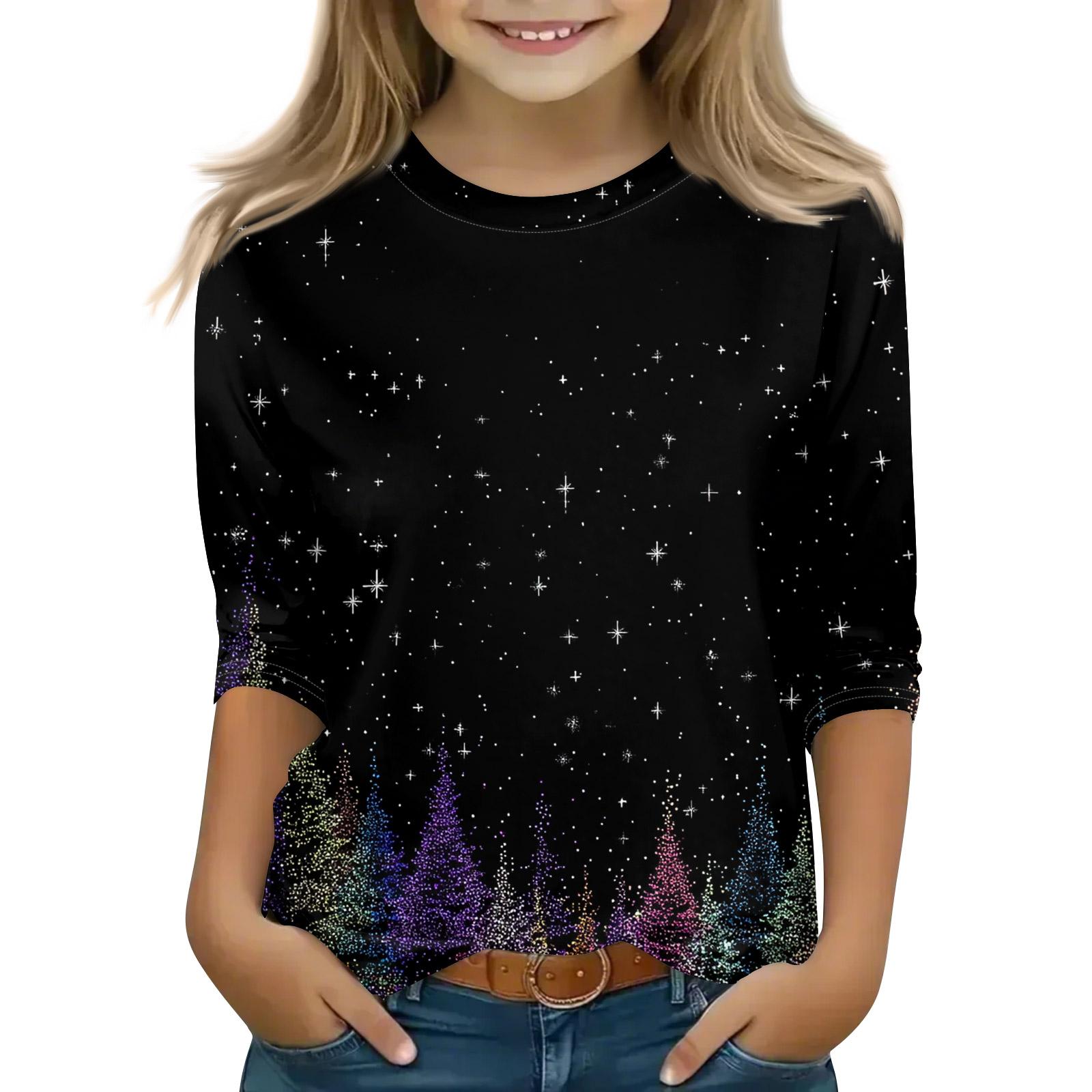 

Рождественские топы с принтом для девочек-подростков 5-16 лет, футболки с круглым вырезом и рукавами 3/4, модные топы, нарядные футболки 160