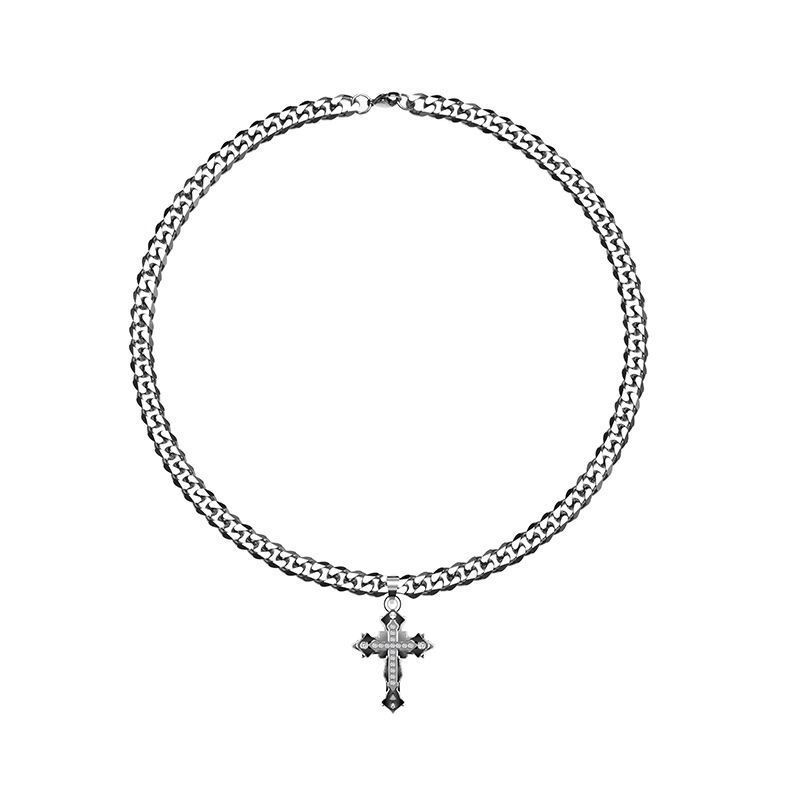 

Мужская нишевая уличная хип-хоп цепь кубинского плетения на каждый день Cuban Chain Dark Cross Necklace(M103)