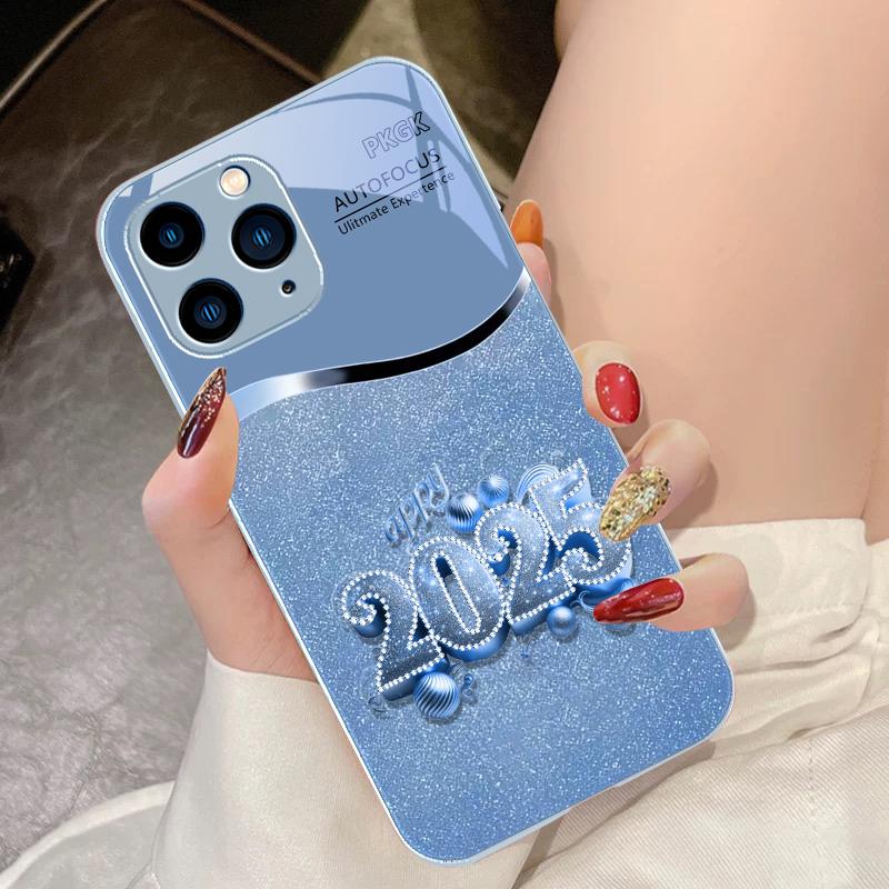 Colorful New Year 2025 For IPhone 16 Pro Max 15 Pro 14 13 12 Mini 11 XS Max XR 7 8 Plu SE 2022 Tempered Glass Phone Case