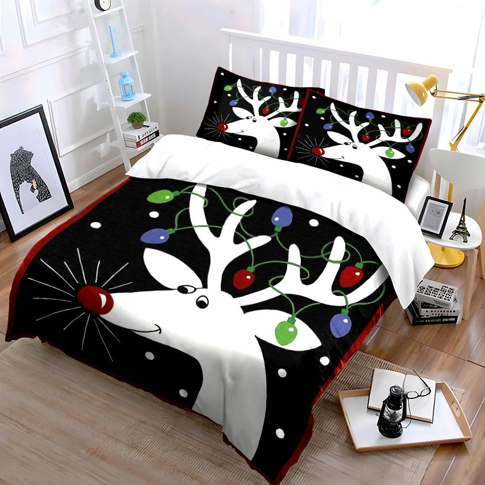 Christmas Reindeer with Lights Bedding Duvet Cover Set Duvet Cover Pillowcases  (1*Duvet Cover 2*Pillowcases, without duvet insert)