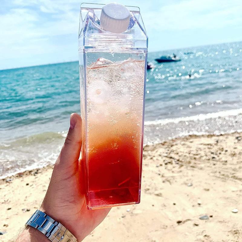 750Ml Transparent Milk Bottle Water Box Square Milk Coffee Juice Tea Cup Transparent Milk Storage For Outdoor Sports Camping Gym