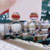 New Round Silver Colour Inlaid Blue Crystal Earrings Women's Personality Fashion Earrings Wedding Jewelry Birthday Gifts