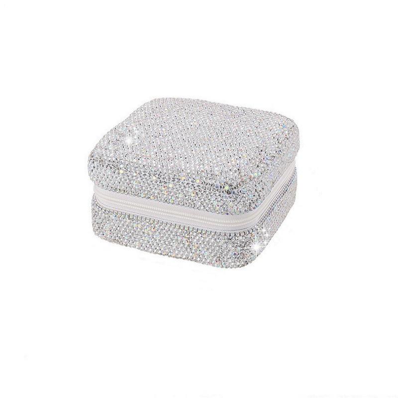 Diamond Jewelry Box with Mirror: Portable Storage for Rings, Earrings, and Necklaces