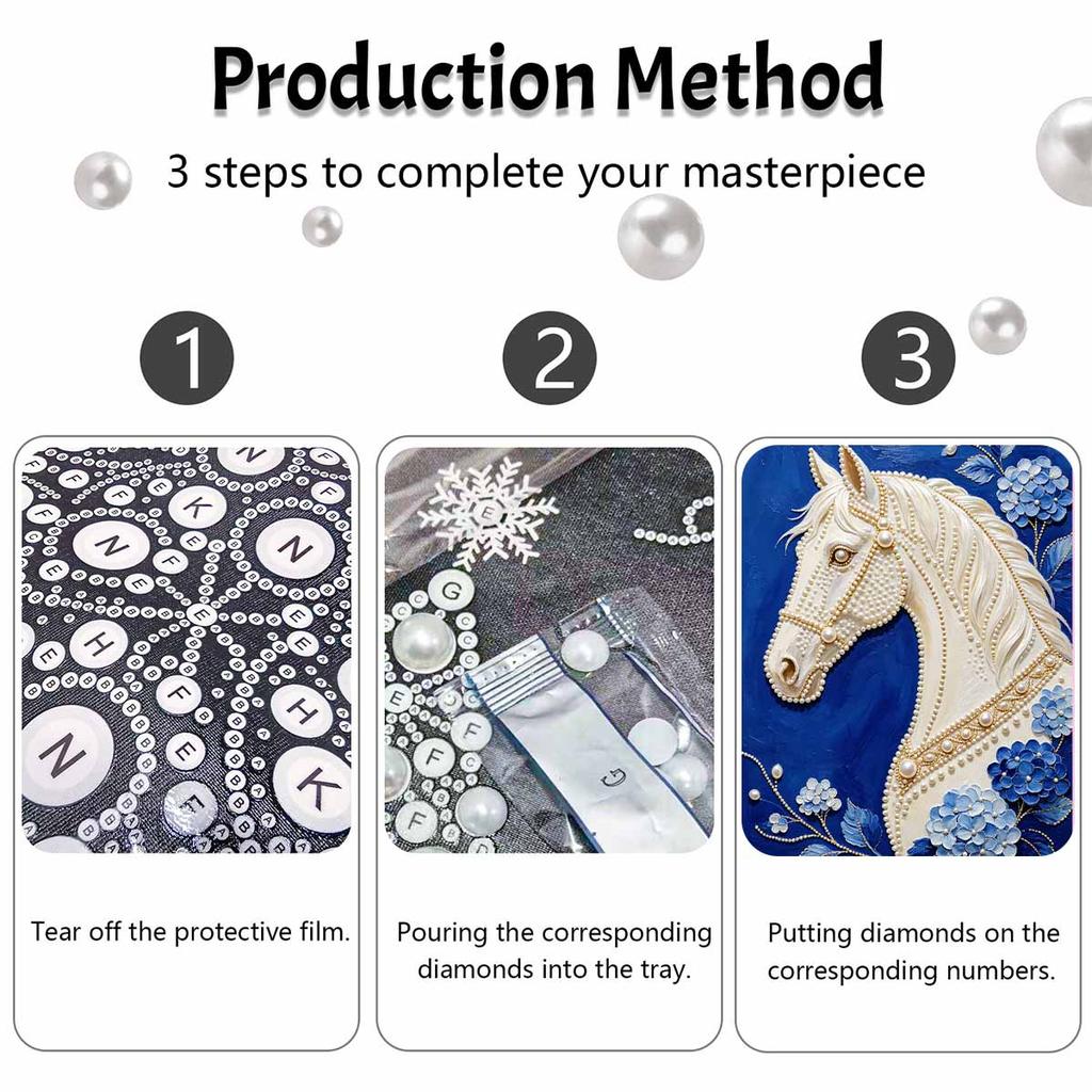DIY Pearl Embroidery Diamond Painting Kit White Horse Floral Sparkling Beads Art Craft Handmade Decoration Gift for Home