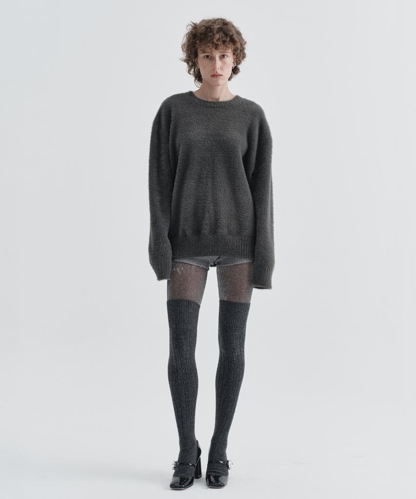 EZIO WOMEN W Fluffy Angora Round Knit_Charcoal
