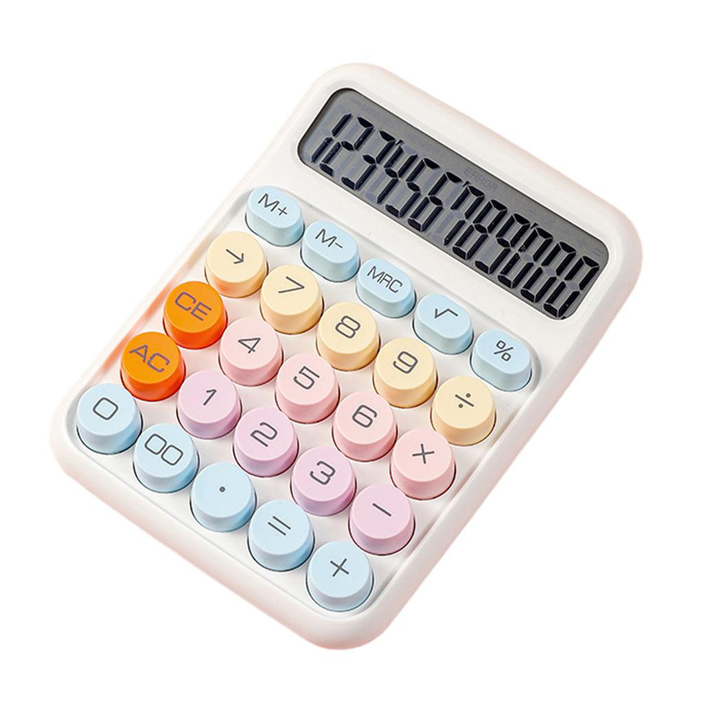 Mechanical Calculator 12 Digit Large LCD Display Big Round Button Cute Candy Colored Calculator Suitable for Office School