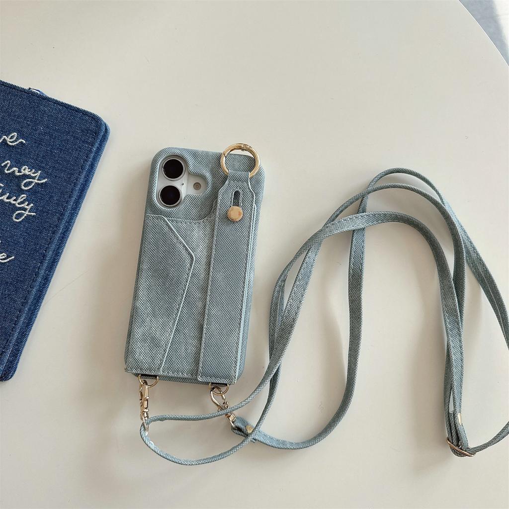 Leather Wrist Strap Ring Wallet Card Slot Holder Phone Case for IPhone 17 Air 16E 15 Plus 14 13 12 11 Pro Max Crossbody Cover