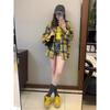 2024 Autumn Women's Versatile Egg Yellow Checkered Patchwork Long Sleeve Jacket