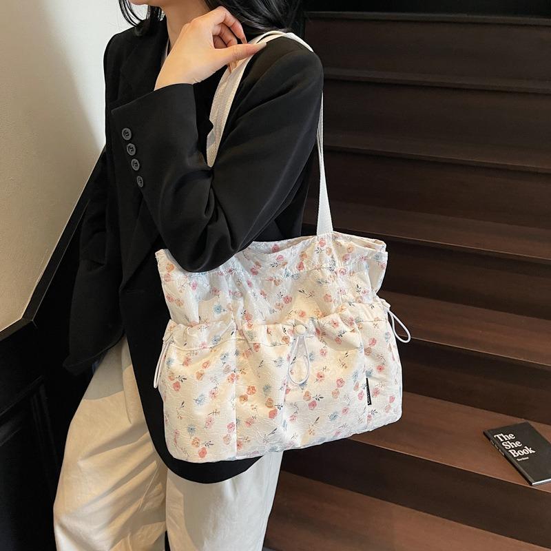 Niche Design Cloth Bag Women's Summer New Large-capacity Floral Handheld Cloth Bag Literary Tote Bag