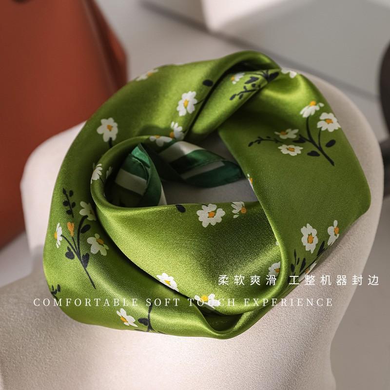 100% Silk Floral Print Scarf Women - Vintage Cute Chic Neck Wrap 53x53cm Lightweight Accessory