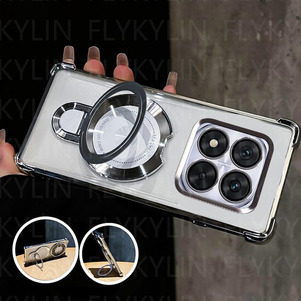 Phone Case For Xiaomi Redmi Note 14 Pro 13 14 Pro Plus 14S 4G 5G Magnetic Holder Stand Plating Silicone Clear Shockproof Cover