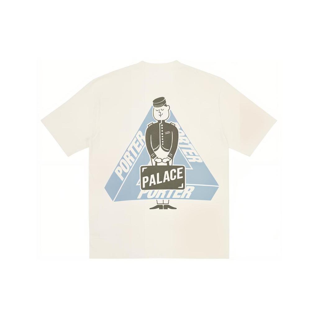 Palace x Porter SS23 Collaborative Cartoon Logo Print Round Neck Casual Short Sleeve T-Shirt Unisex Tops Off-White PLC23S2006