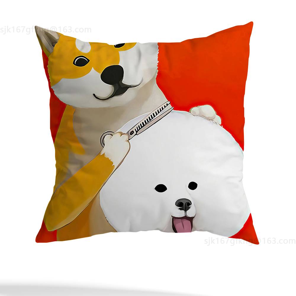 Funny Barber Dog Cute Pillow Case Square Double-Sided Printing Short Plush Sofa Cushion Cover Bedroom Bedside Pillow