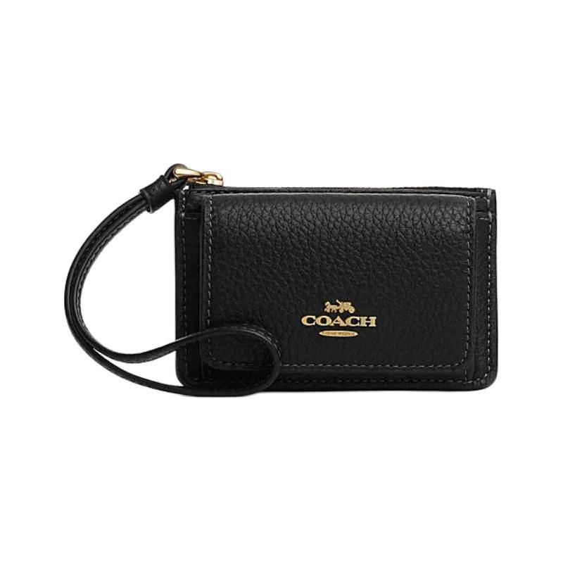 

COACH Card Case 11 letter logo logo zipper closure cow leather card holder mini women s black чорний