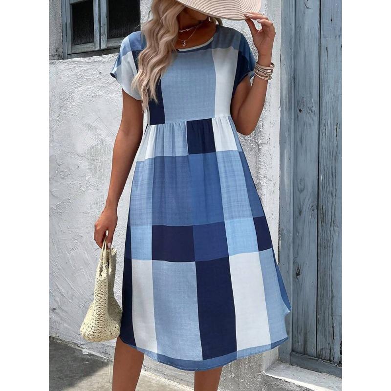 IHUASU Женская мода лето весна короткий рукав О-образный вырез повседневные платья S