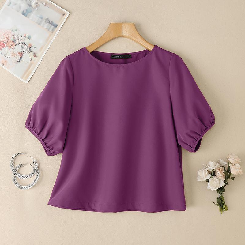 ZANZEA Chemisier d'été décontracté à manches courtes et col rond pour femme