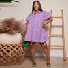Women's Summer Fashion Solid Color Casual Loose Dress Puff Sleeve Button Doll Collar Skirt