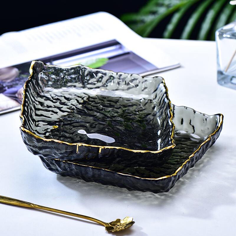 Hammered Glass Square Plate with Gold Rim