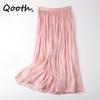 Qooth Women Gentle Solid Color Pleated Skirt Casual Elastic Waist Colorful A-line Skirt For Spring Summer QT2416