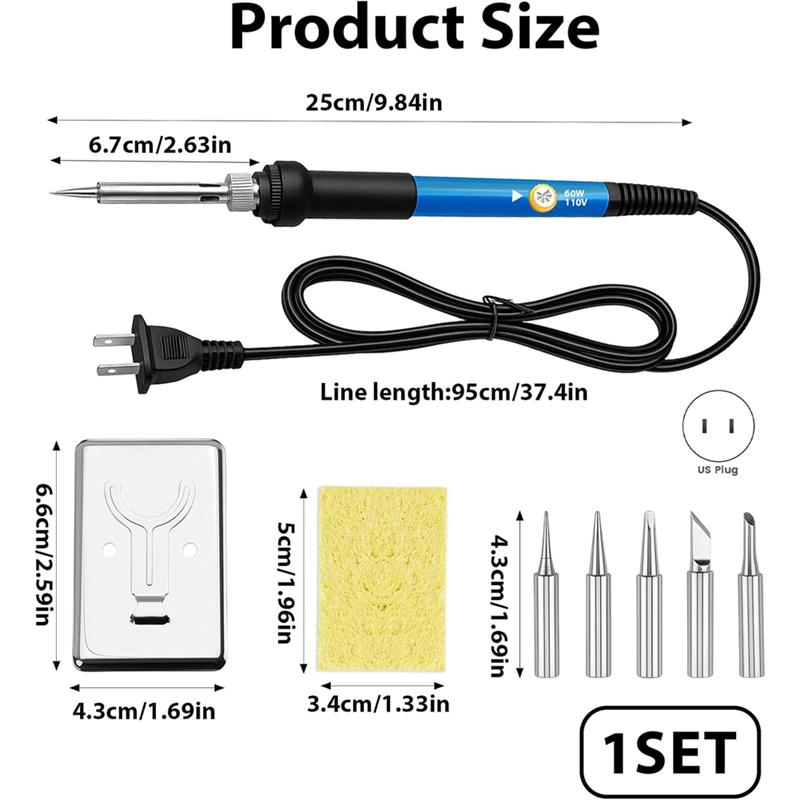 A25F-Wood Burning Kit, 6 - Temp Adjustable Iron With 5 Tips & Sponge, For Pyrography Art & DIY Wood Crafts US Plug