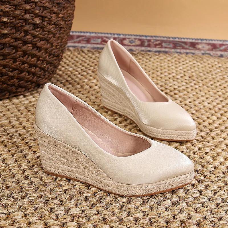 2025 Spring Summer High Heels Women Party Shoes Pointed Toe Ladies Wedges Brand Women Pumps Wedge Heel 8cm Plus Size 42 D251