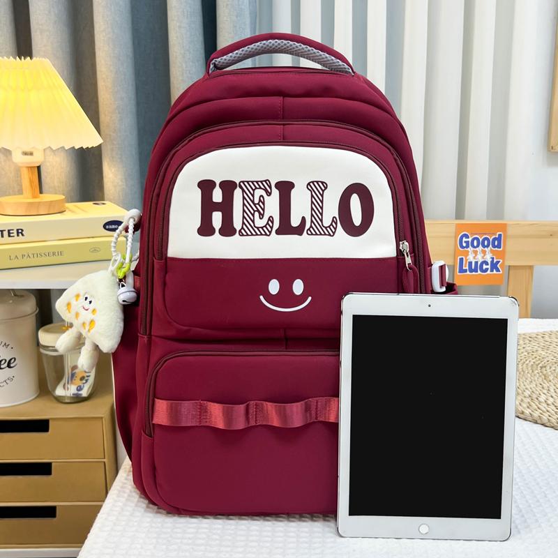 Junior High School Student Schoolbag Letter Print Large Capacity Backpack Men Women Color Contrast Backpack