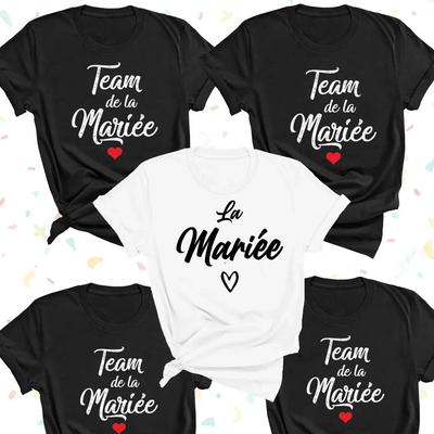 Team De La Mariee French O-collar Short Sleeved T-shirt Girl Wedding Party Team Bride Bachelorette Wreath Women Evjf Tee Shirt Unisex