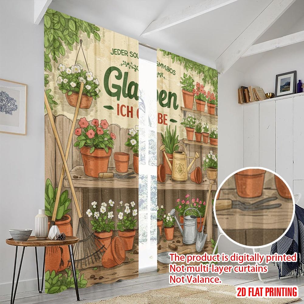 2pcs 2D flat printing Drapes Garden Faith Gardening Joy 100% Polyester Fabric Without Electricity Festive Curtains for Home Wall