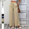 Damen Leinenmischung Weite Hosen Elastischer Bund Kordelzug Freizeit Hosen