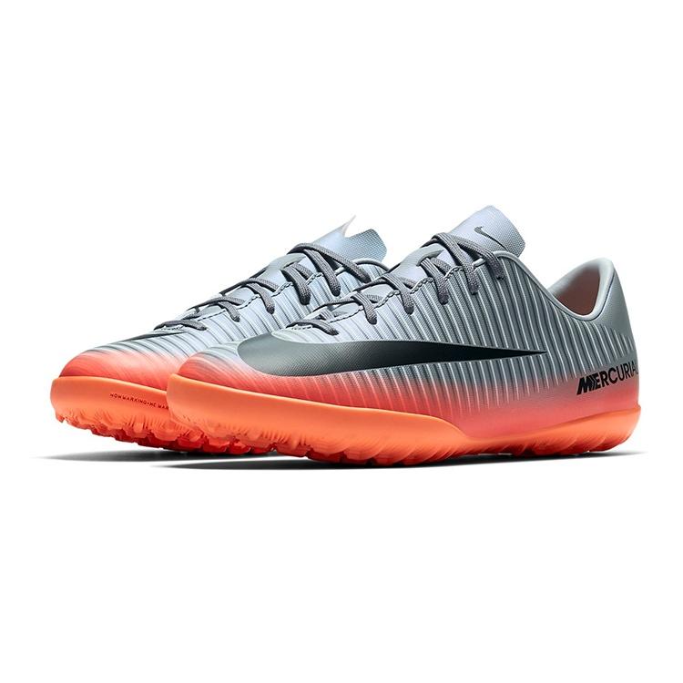 Nike Jr MercurialX 6 CR7 TF Slip Resistant Abrasion Resistant Low top Kids' Soccer Shoes Gray Black Orange Teenagers 852487-001