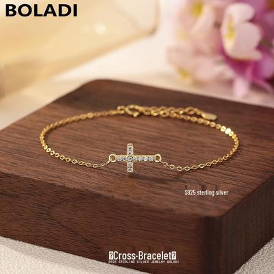 Damen Elegantes S925 Sterling Silber Diamant Kreuz Armband - Stilvolles Europäisches & Amerikanisches Vielseitiges Design
