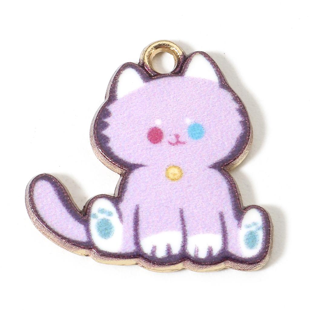 Cute Cartoon Cat Zinc Based Alloy Charms Cat Animal Enamel Gold Color Metal Pendants For DIY Making Jewelry 20mm x 20mm, 10 PCs
