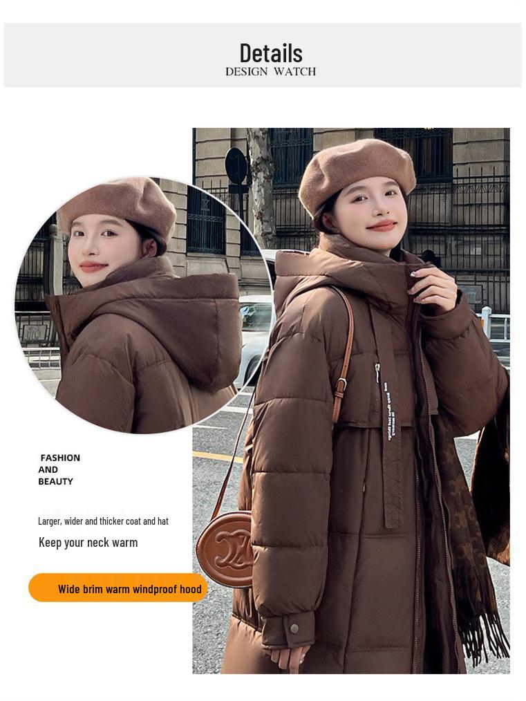 Women's Loose Fit Hooded Mid-Length Down Cotton Coat - Korean Style, Plus Size, Thickened Winter Outerwear
