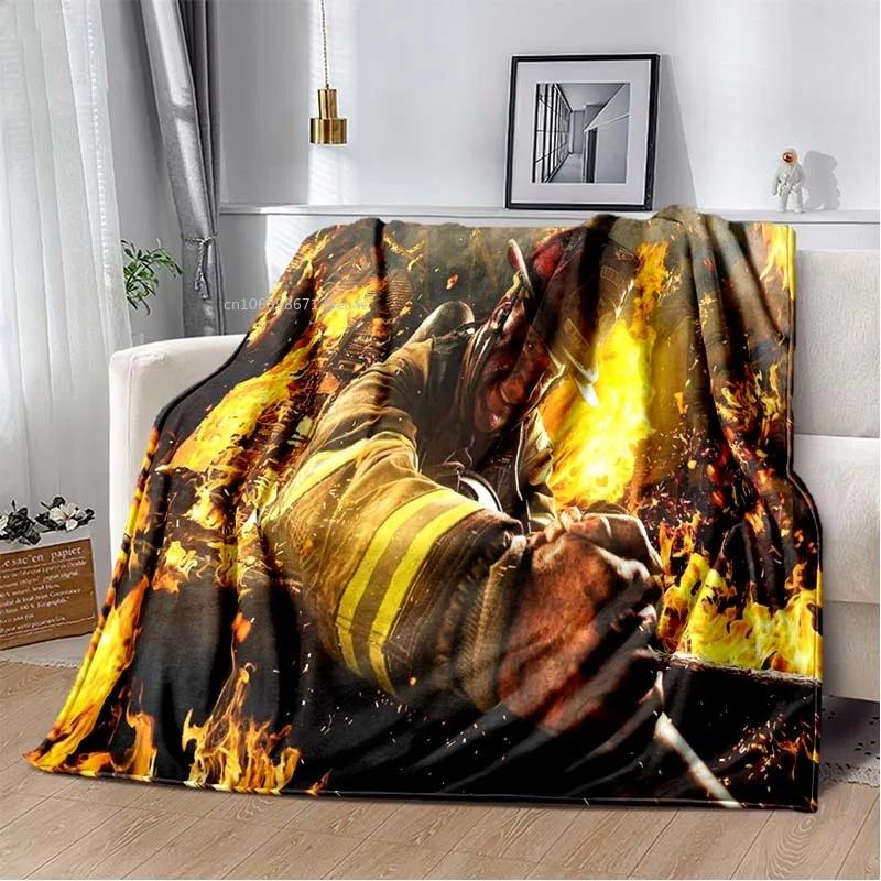 Firefighters Flannel Blanket God Bless Firefighters with Angle Wings Art Lightweight Warm Plush Kids Adults Birthday Dream Gifts