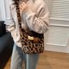 New Cute Plush Bucket Bag Single Shoulder Oblique Span Niche Fashion Design Sense Leopard Print Personalized Portable