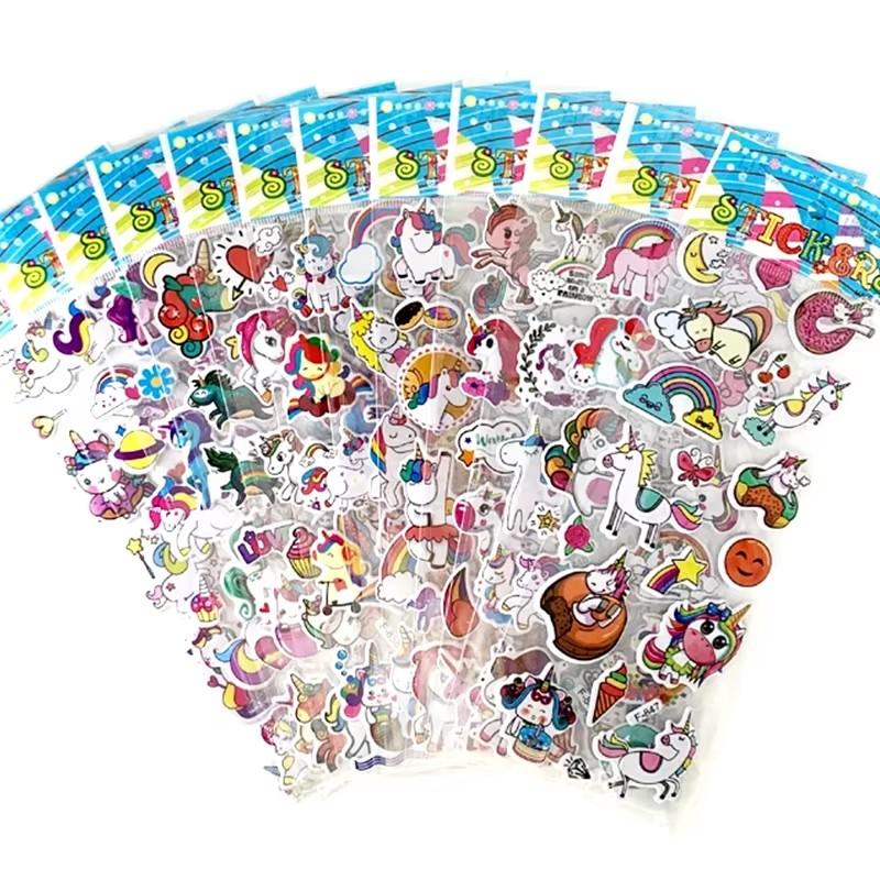 6/12/24pcs 3D Bubble Stickers Cartoon Cute Unicorn Design Children Sticker Toys for Kids Birthday Christmas New Year Gifts TMZ