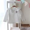 Girls' White Peter Pan Collar Long Sleeve Cotton T-Shirt for Spring/Autumn