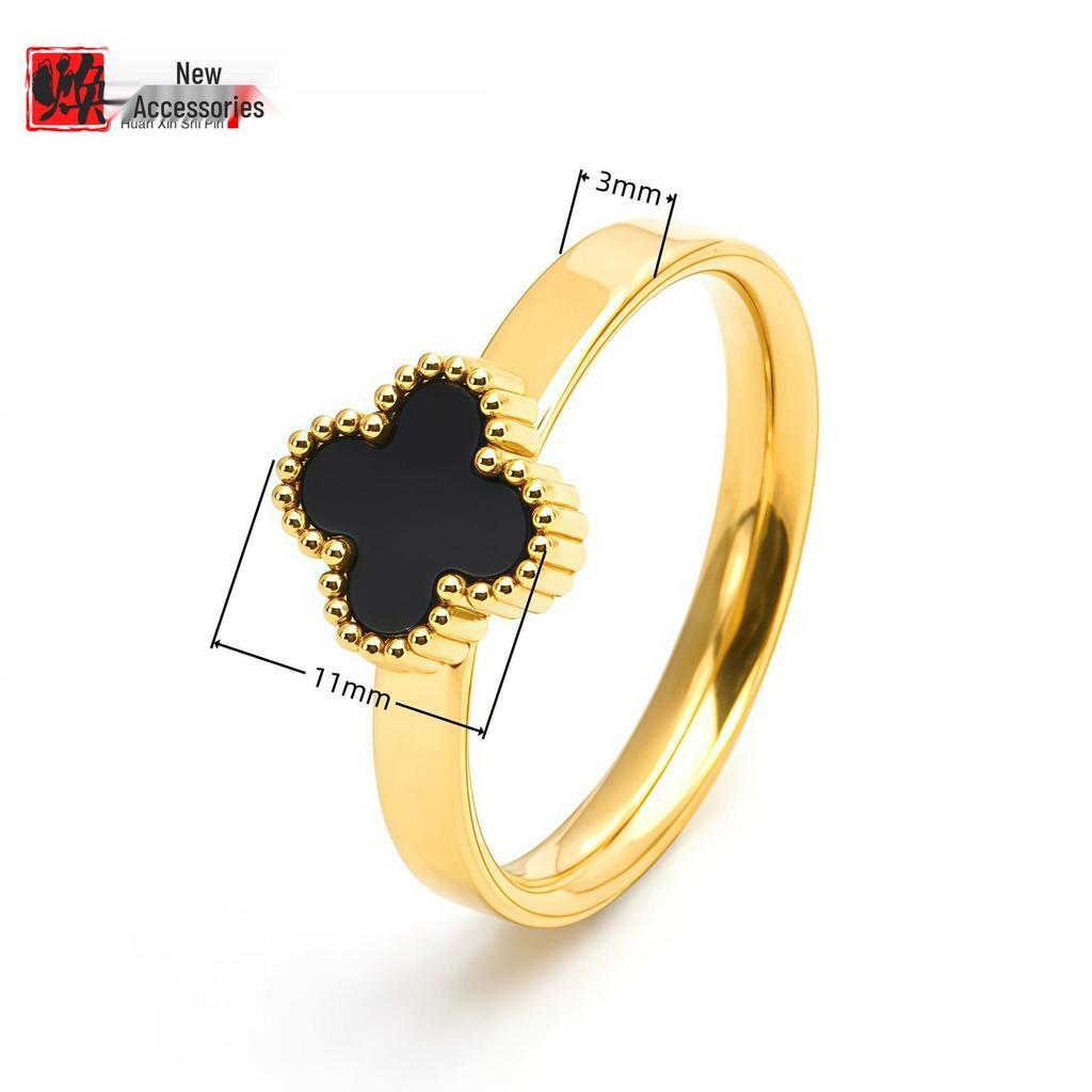 Elegant 18k Four-Leaf Clover Ring with Petal Design, Versatile Non-Fading Jewelry in Ins Style
