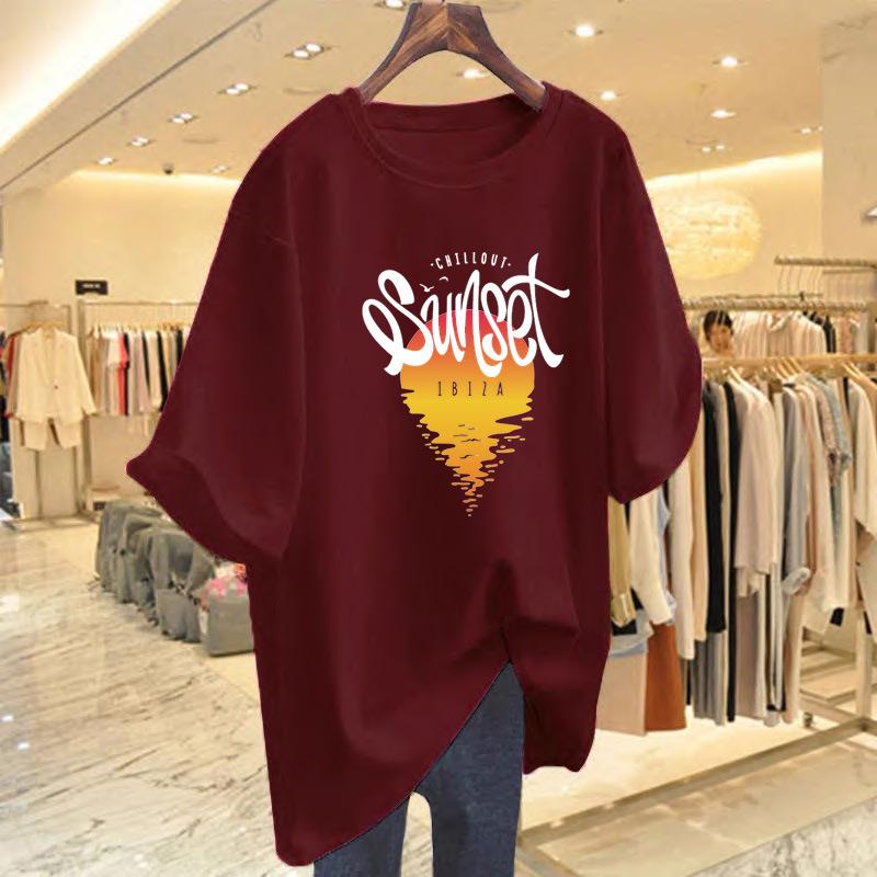 Pure cotton retro printing foreign versatile pure cotton short-sleeved black t-shirt women's summer new 2025 top ns tide