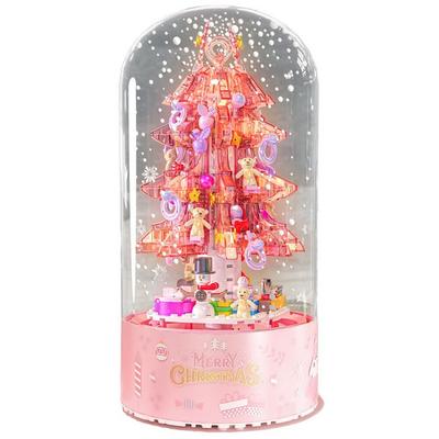 Pie's Snowing Christmas LEGO Compatible Music Box Christmas Tree, Pink