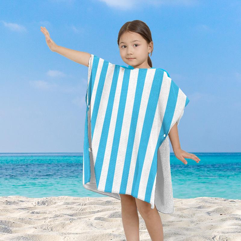 Children's Cloak Bath Towel Cloak Beach Hooded Bath Towel Water Absorption Stripes Digital Printed Beach Bathrobe