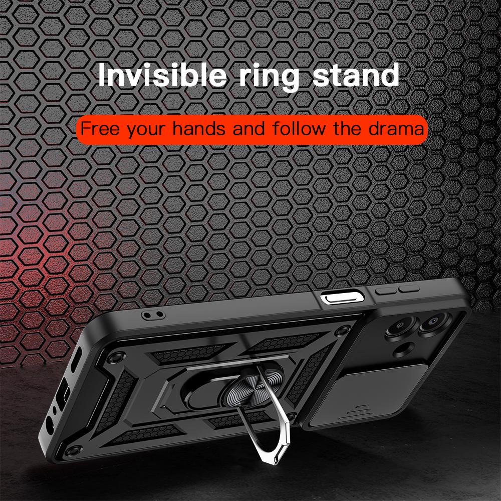 KEYSION Stoßfeste Panzerhülle für Samsung A07 4G Silikon+PC Schiebekamera Objektivschutz Ringständer Handyhülle für Galaxy A07