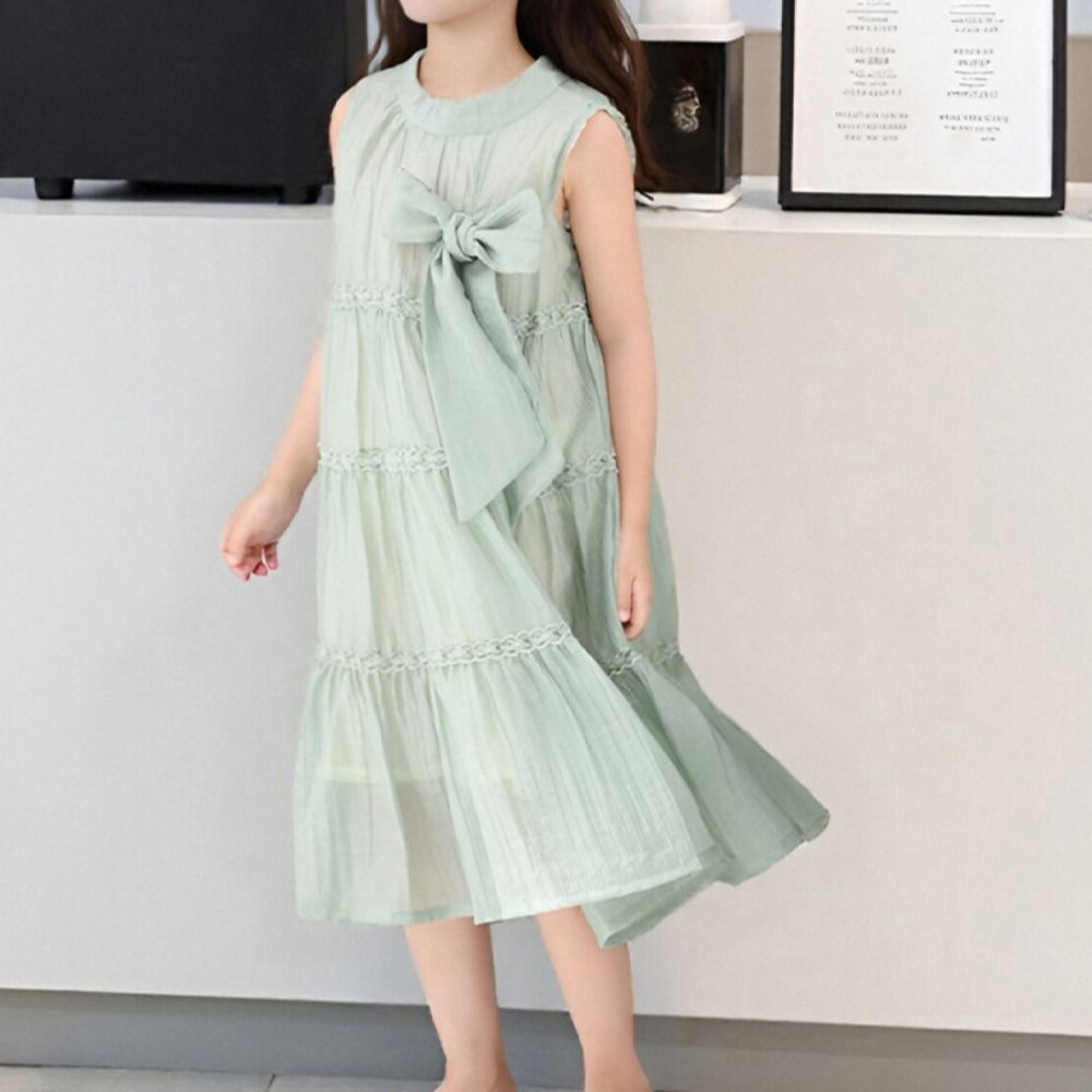 Loose Summer Cake Dress Ruffle Teens Long Dress Elegant Girls Princess Dress  Students