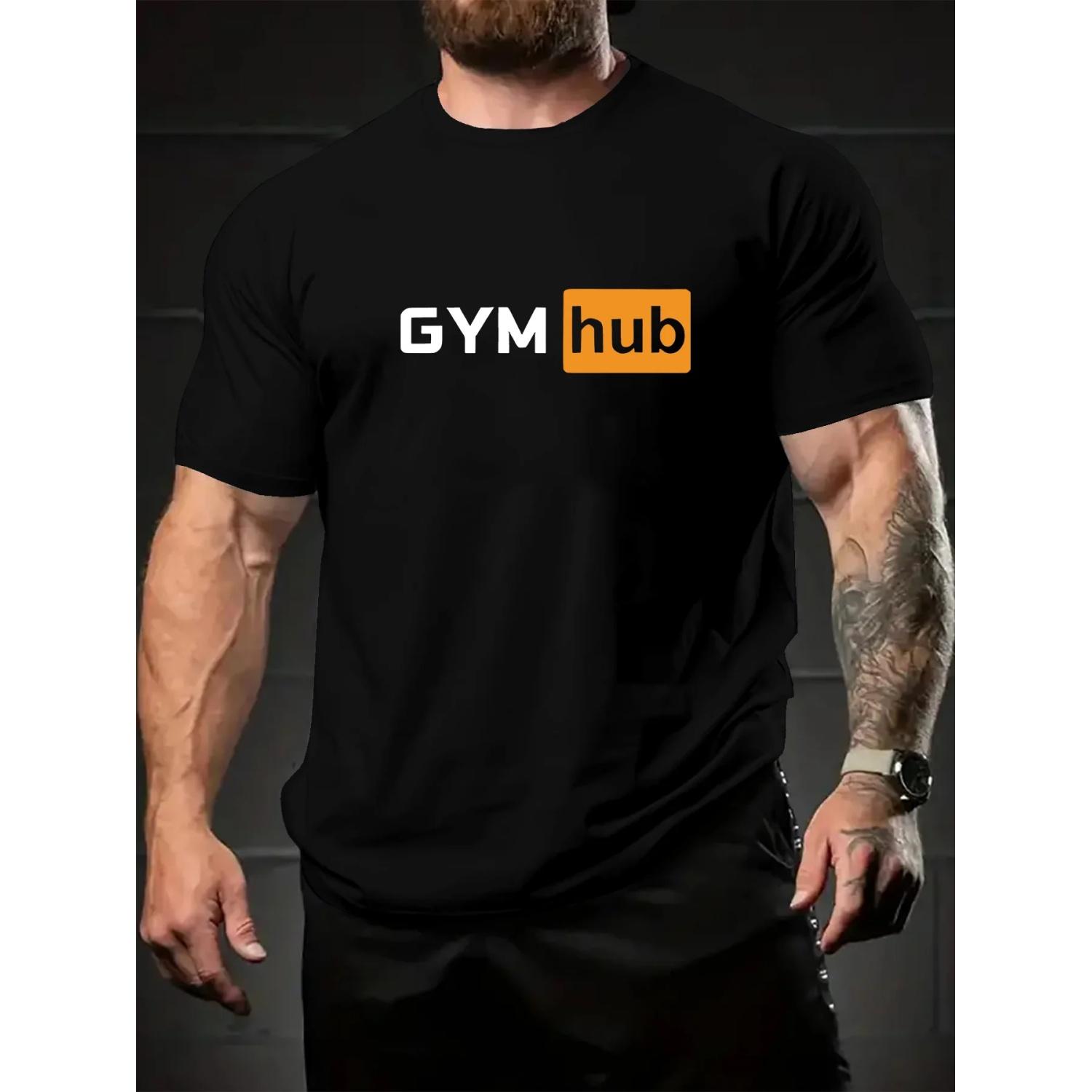 

Gym Hub Pure Cotton TShirt Summer Short Sleeve Men Fitness Muscle Casual Athleisure Black S