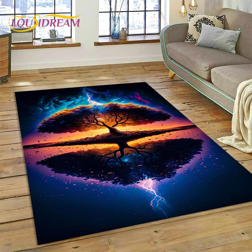 Doğa Yaşam Ağacı İskandinav Mitolojisi Yggdrasil Halı Kilim Ev Oturma Odası Yatak Odası Kanepe Kapı Paspası Dekor, Çocuk Kaymaz Zemin Paspası