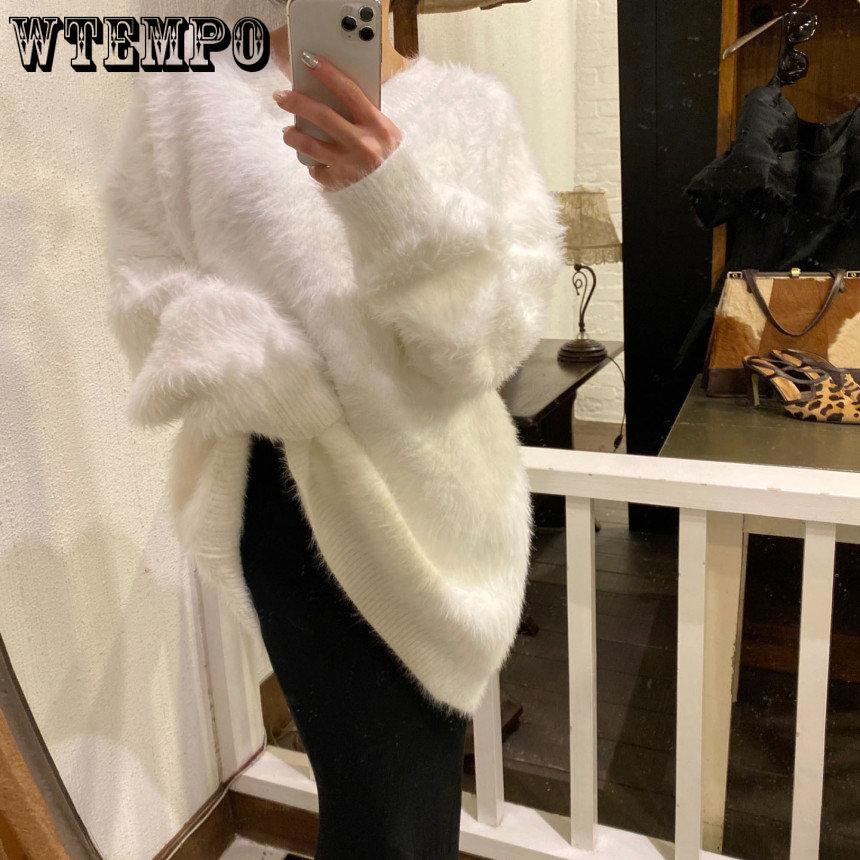 Casual Frauen V Neck Verdicken Warme Strick Pullover Herbst Winter Nerz Kaschmir Weiche Damen Lose Mohair Lange Pullover